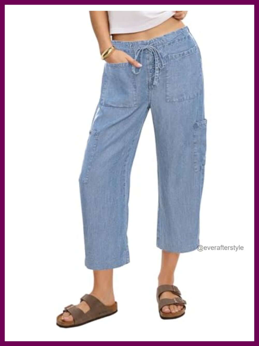 High Rise Barrel Jeans Wide Leg Cropped Lyocell Denim Pull On